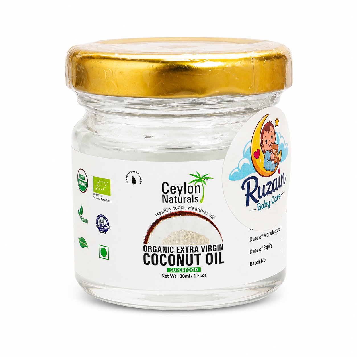 Ceylon Naturals Organic Extra Virgin Coconut Oil 30ml (Sri Lanka)