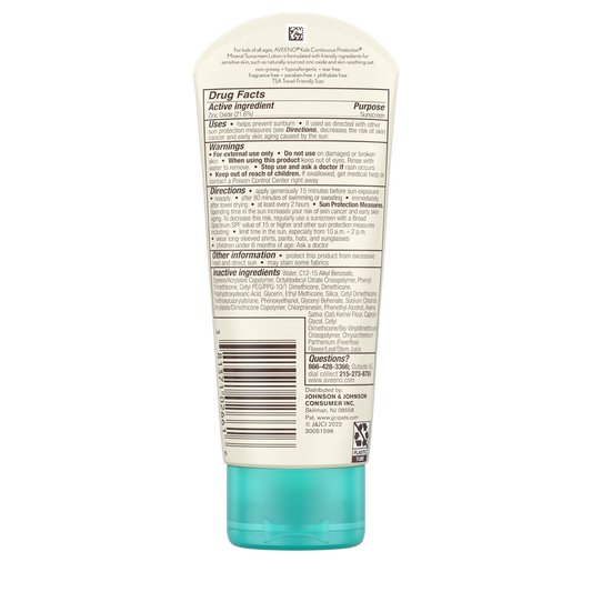 Aveeno Kids Continuous Protection Broad Spectrum SPF 50 Mineral Sunscreen 88ml (Canada)