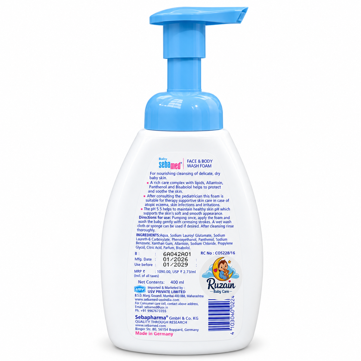 Sebamed Baby Face & Body Wash Foam 400ml (Indian Packaging)