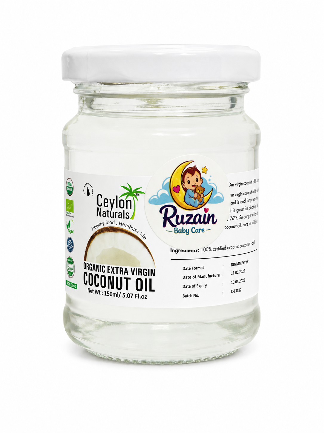 Ceylon Naturals Organic Extra Virgin Coconut Oil 150ml (Sri Lanka)