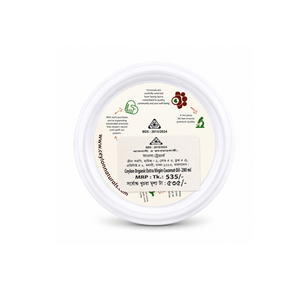 Ceylon Naturals Organic Extra Virgin Coconut Oil 200ml (Sri Lanka)