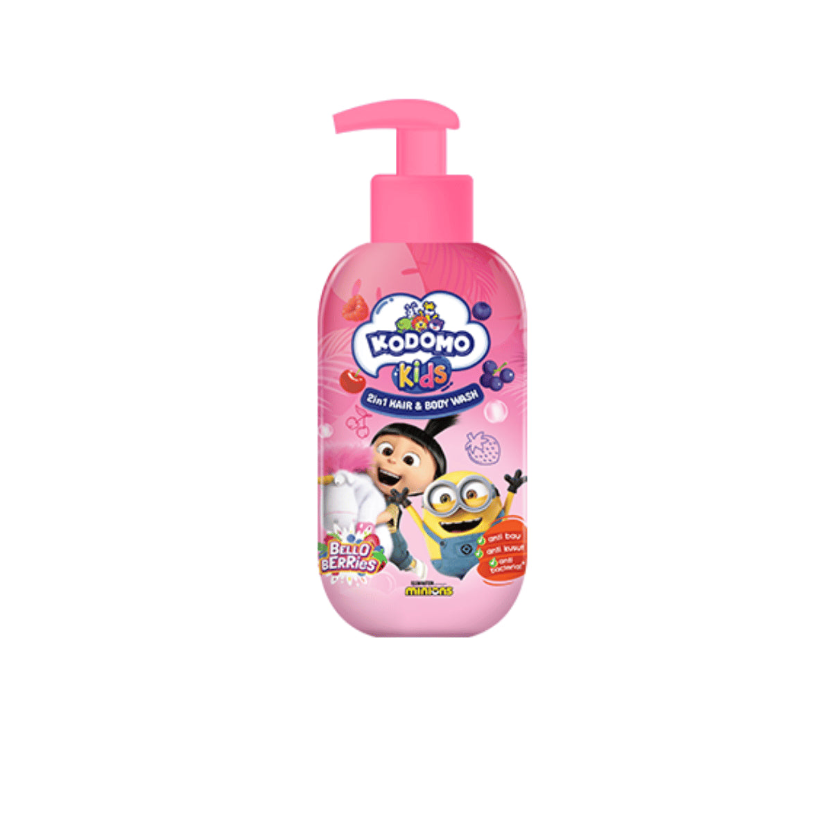 Kodomo Kids 2in1 Hair & Body Wash Minion Tropical Fruits 300ml (Pink)