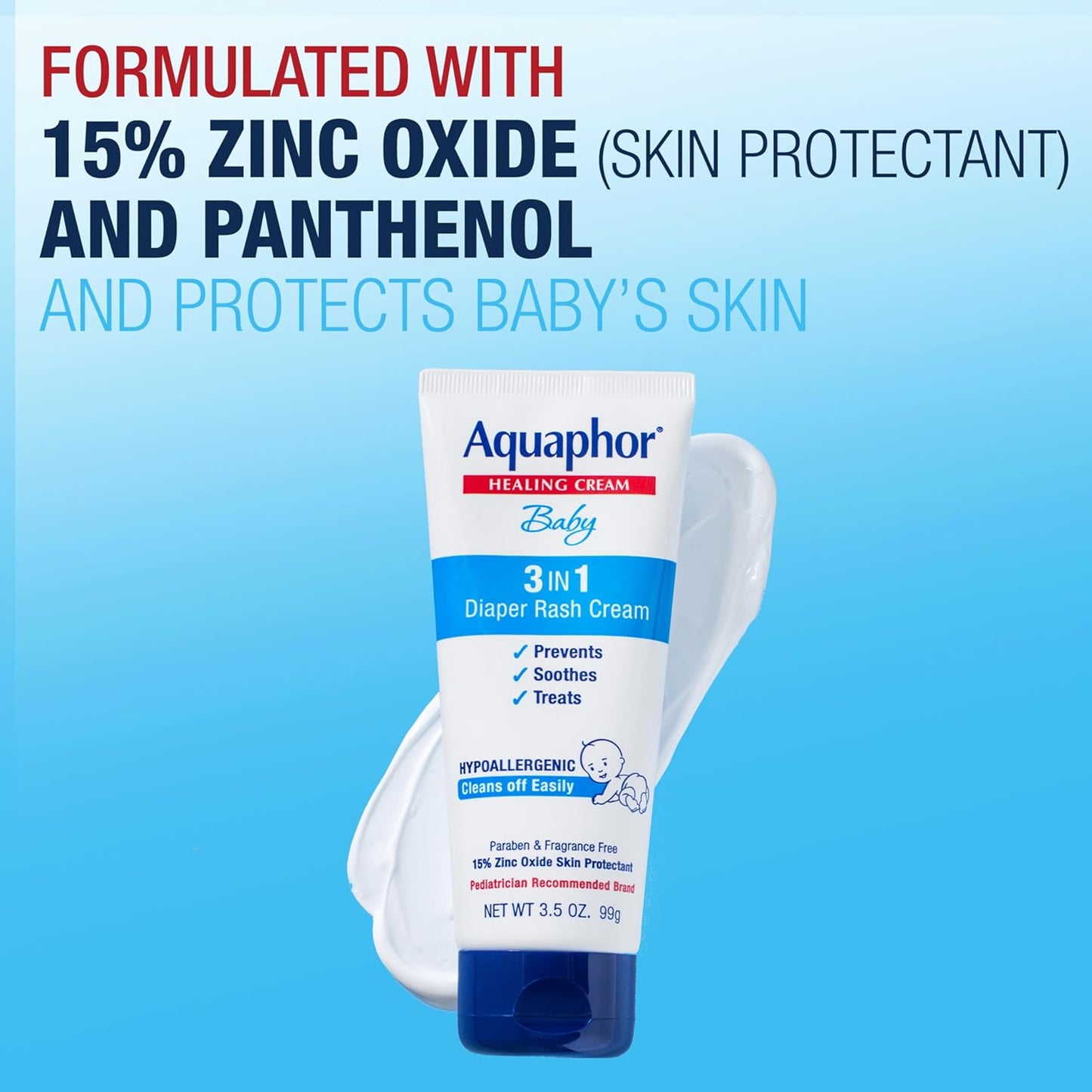 Aquaphor Baby Healing Cream 3-in-1 Diaper Rash Cream (15% Zinc Oxide) 99g