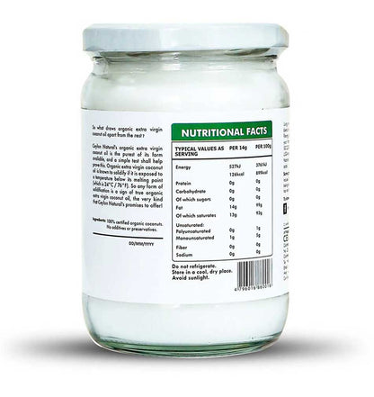 Ceylon Naturals Organic Extra Virgin Coconut Oil 500ml (Sri Lanka)