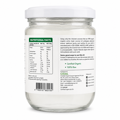 Ceylon Naturals Organic Extra Virgin Coconut Oil 200ml (Sri Lanka)