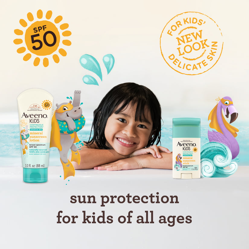 Aveeno Kids Continuous Protection Broad Spectrum SPF 50 Mineral Sunscreen 88ml (Canada)