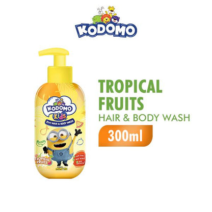 Kodomo Kids 2in1 Hair & Body Wash Minion Tropical Fruits 300ml (Yellow)