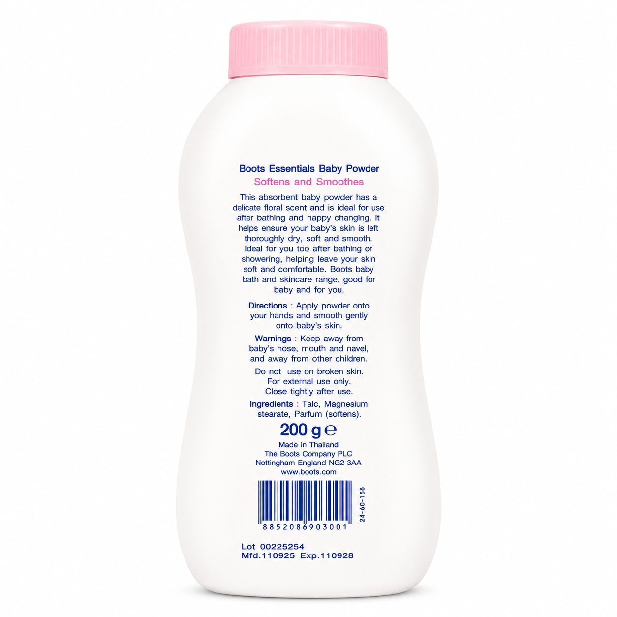 Boots Essentials Baby Powder for Softens & Smoothening 200g (Thailand)